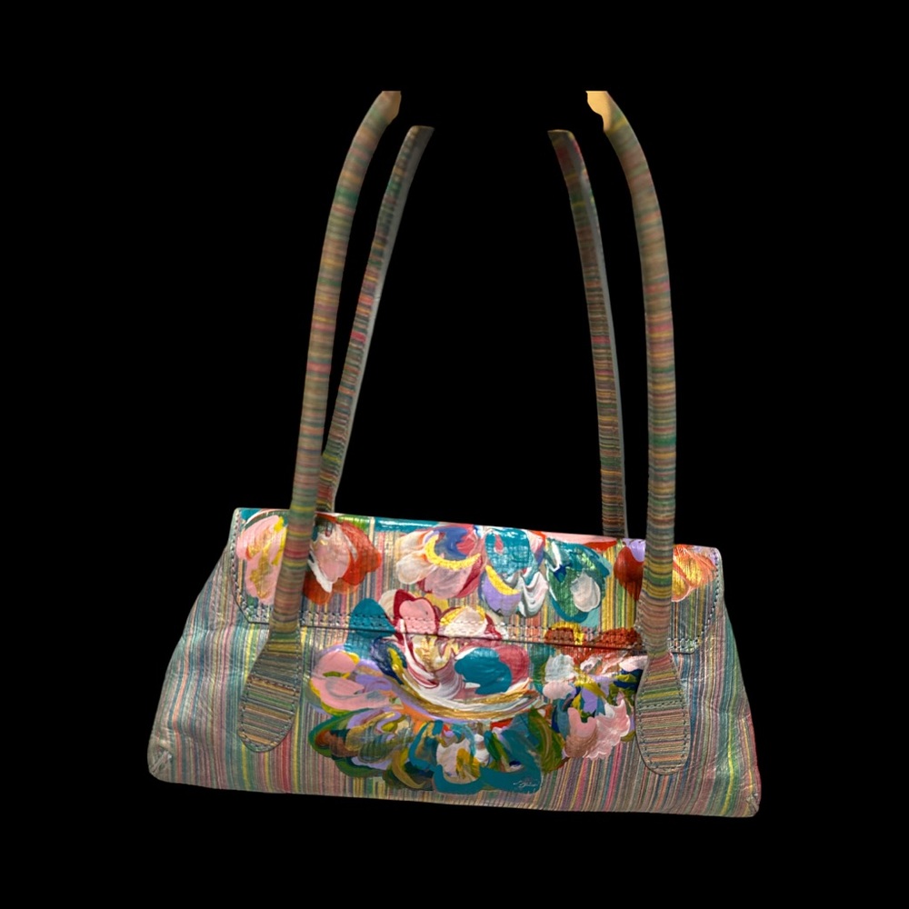Vintage hand painted floral leather bag 12 x 6 by The Funky Butterfly